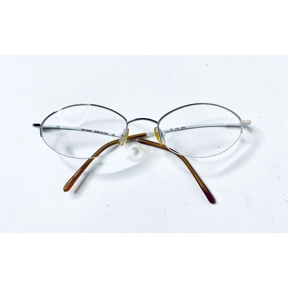 Kate Spade Half Rim Gold White Metal Oval Almond Glasses Italy Leah 50 17 130